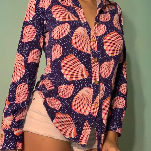 Lilly Pulitzer Navy and Pink Patterned Shirt - Picture 2 of 3